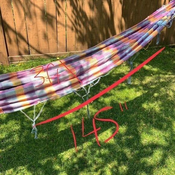 handmade colourful hammock check gingham plaid tartan purple orange blue‎ cotton - Picture 2 of 9